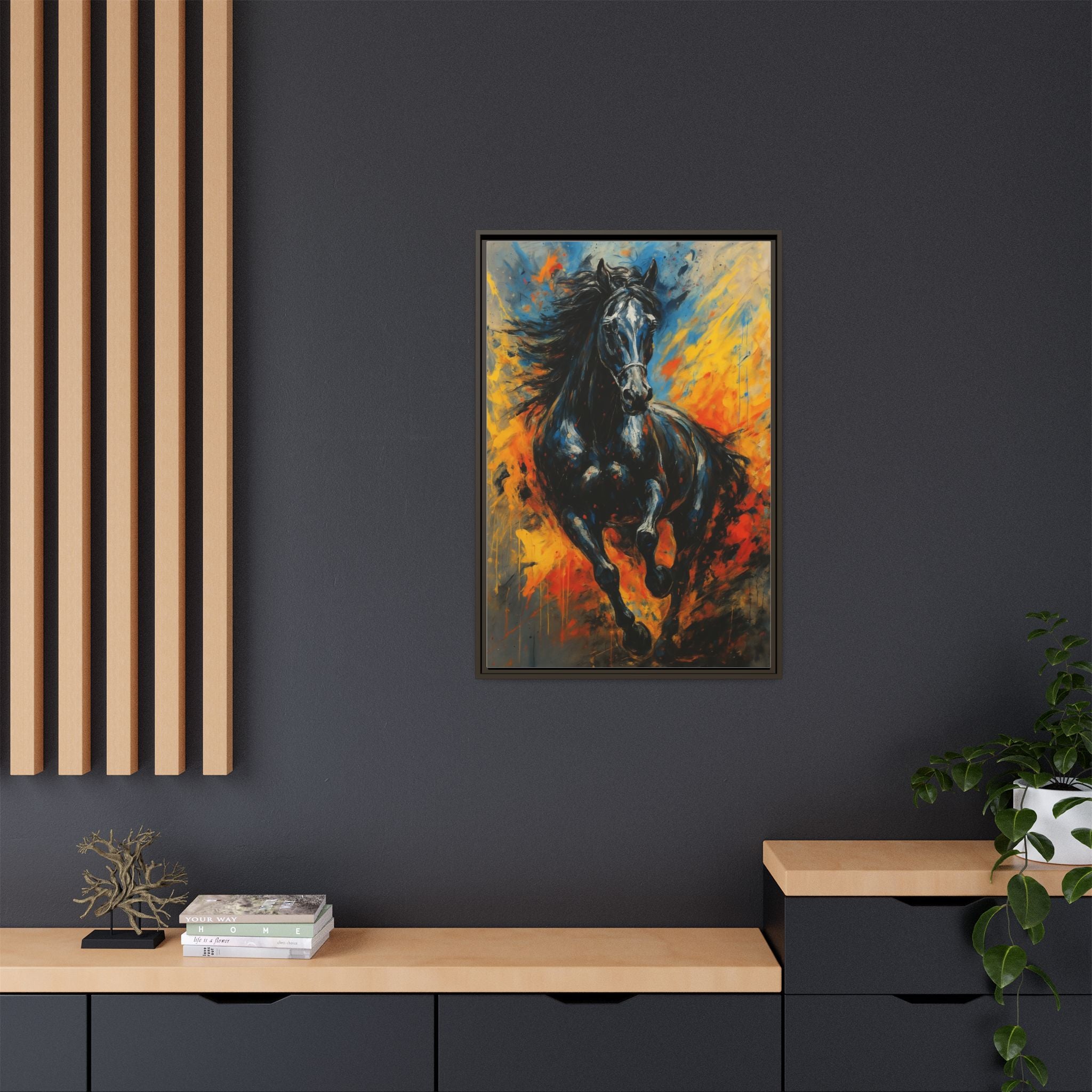 Galloping Black Stallion