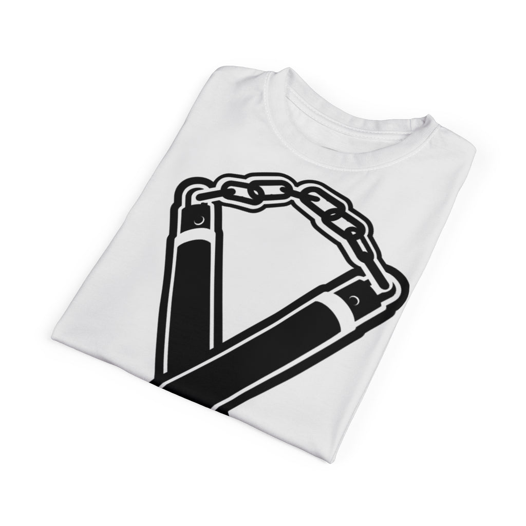 Nunchuck Enjoin Good X Forbid Evil — White Tee