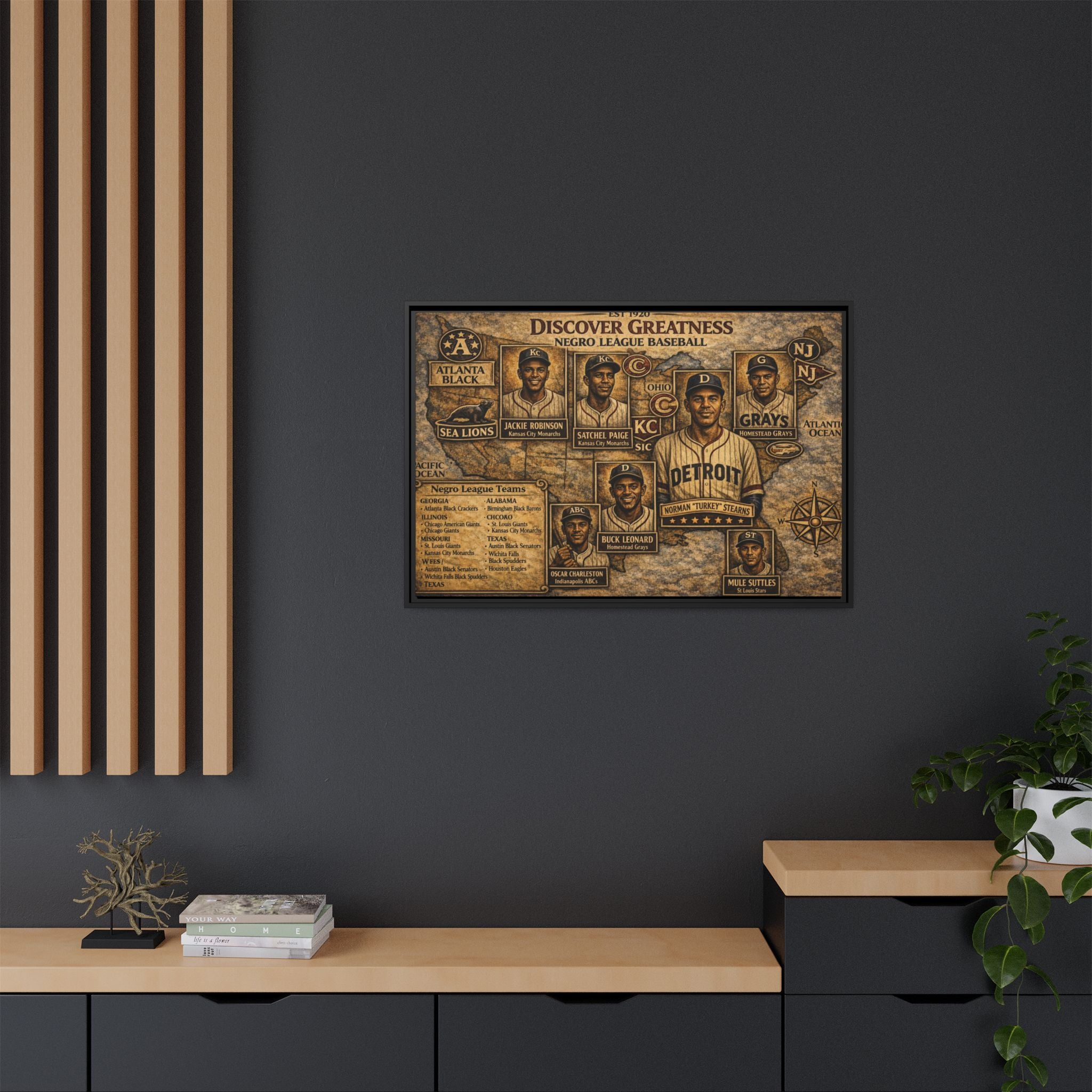 Negro League Baseball Vintage Canvas Print — "Discover Greatness" Framed Matte Artwork