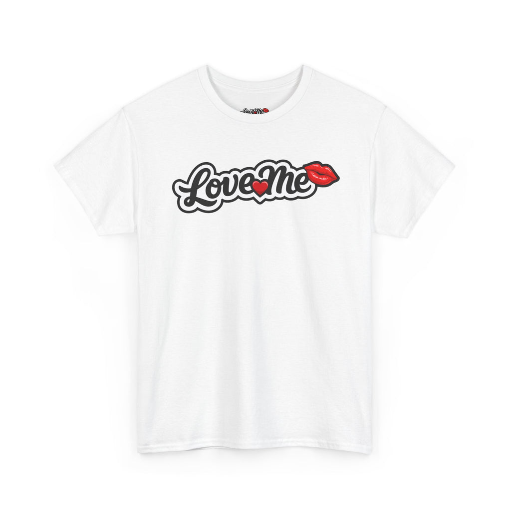 Love Me Graphic Tee — Retro Script with Kiss Lip Accent