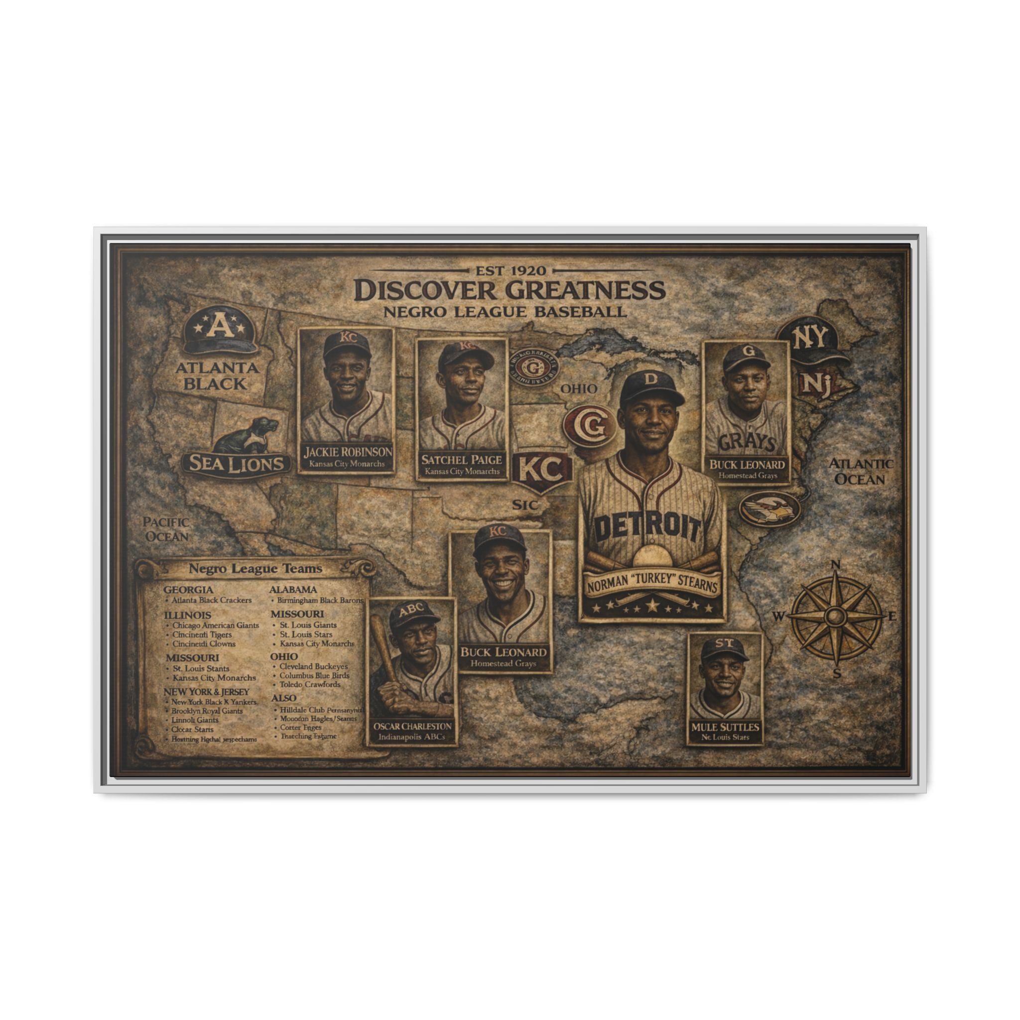 Discover Greatness Negro League Baseball Matte Framed Canvas Print