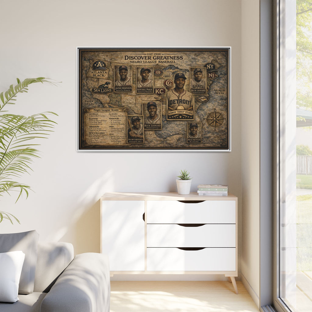Discover Greatness Negro League Baseball Matte Framed Canvas Print