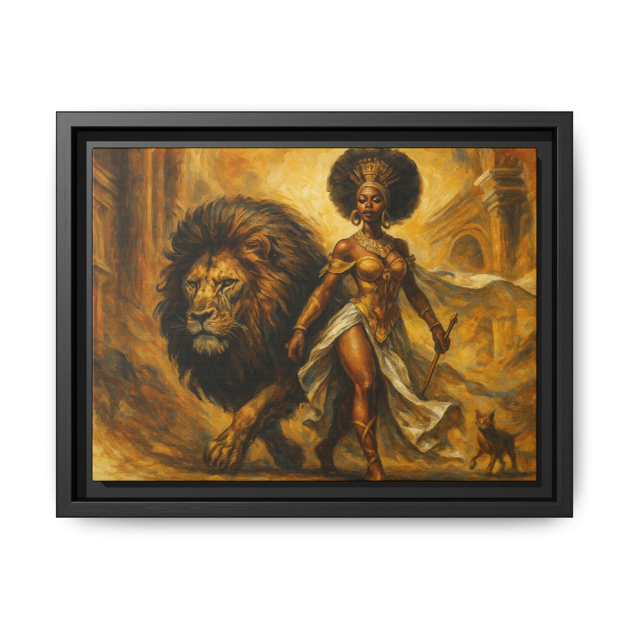 Empowering Framed Art Print, Warrior Woman and Lion Wall Decor, Inspirational Artwork, African Heritage Gift, Home Office Decoration