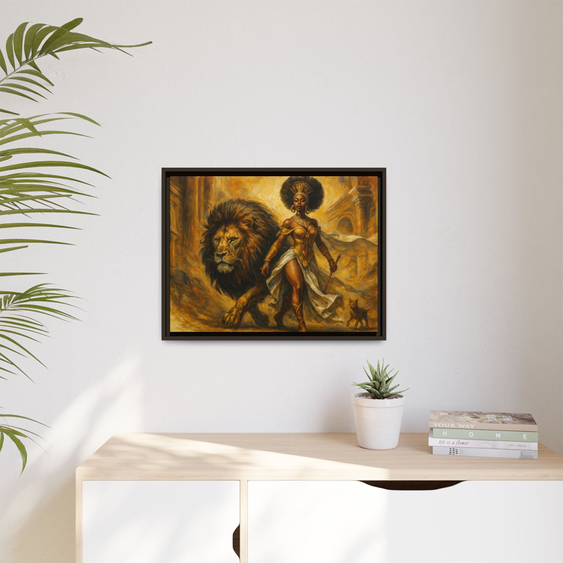 Empowering Framed Art Print, Warrior Woman and Lion Wall Decor, Inspirational Artwork, African Heritage Gift, Home Office Decoration
