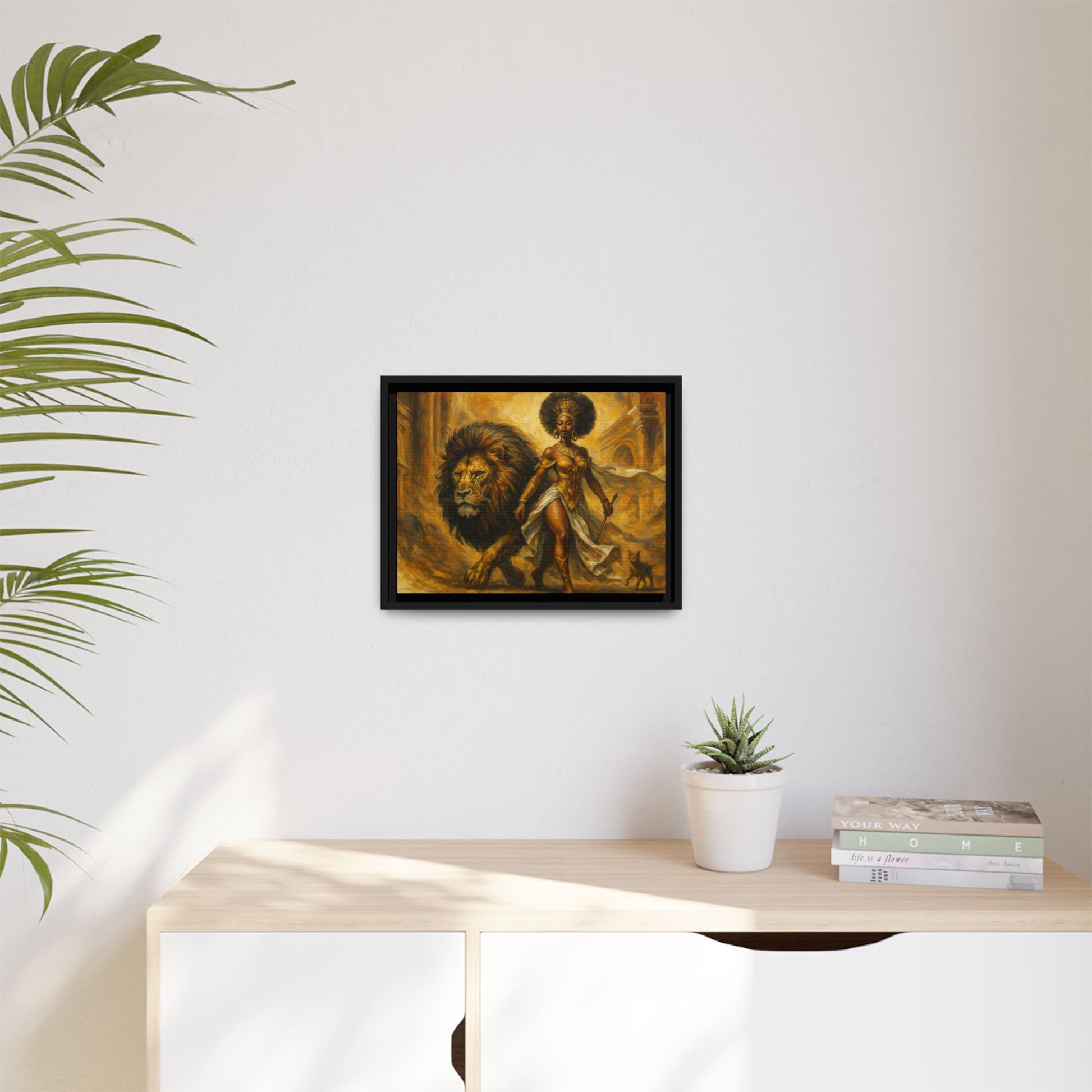 Empowering Framed Art Print, Warrior Woman and Lion Wall Decor, Inspirational Artwork, African Heritage Gift, Home Office Decoration