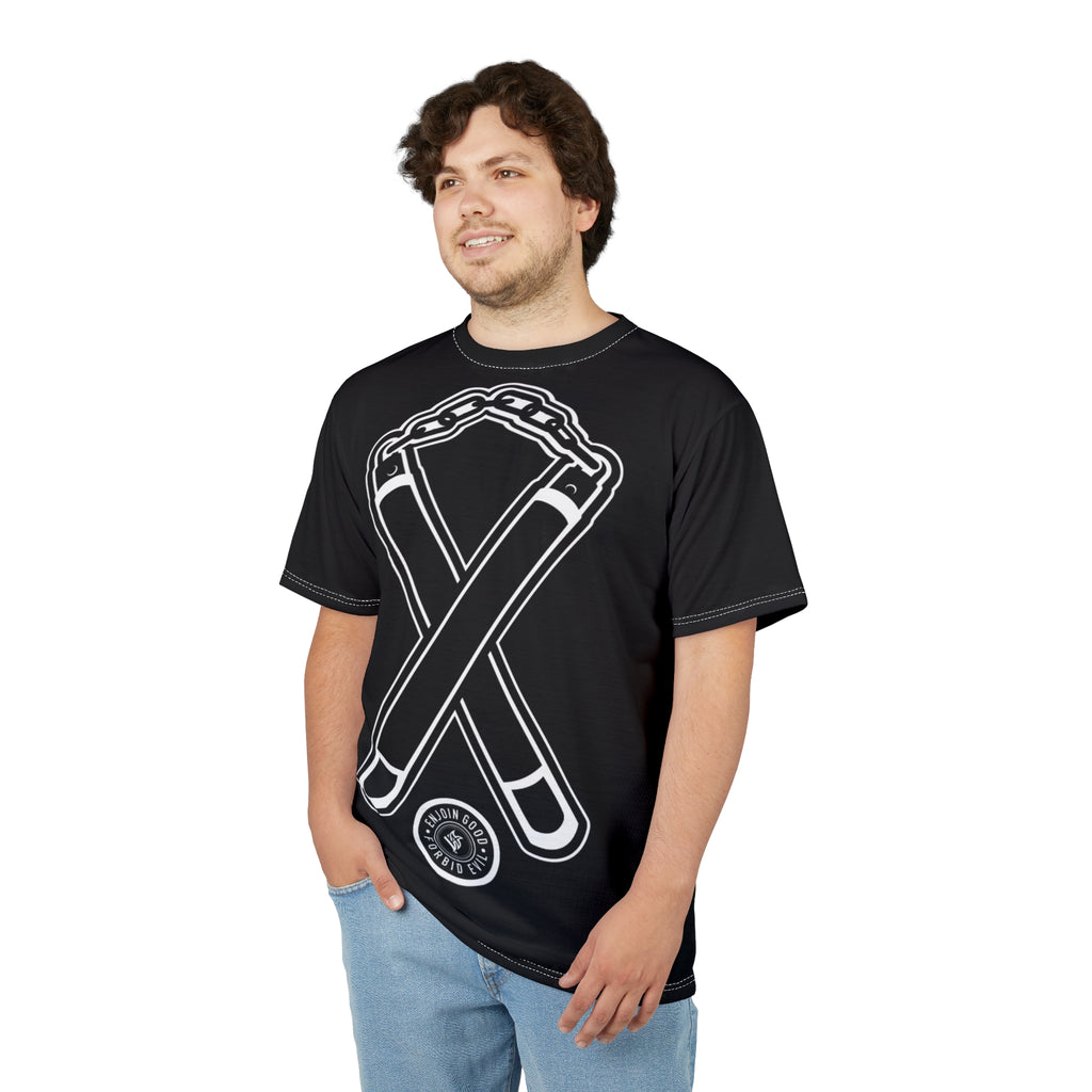 Nunchuck Enjoin Good X Forbid Evil — Black Tee