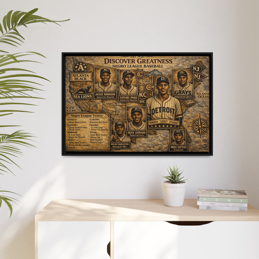 Negro League Baseball Vintage Canvas Print — "Discover Greatness" Framed Matte Artwork