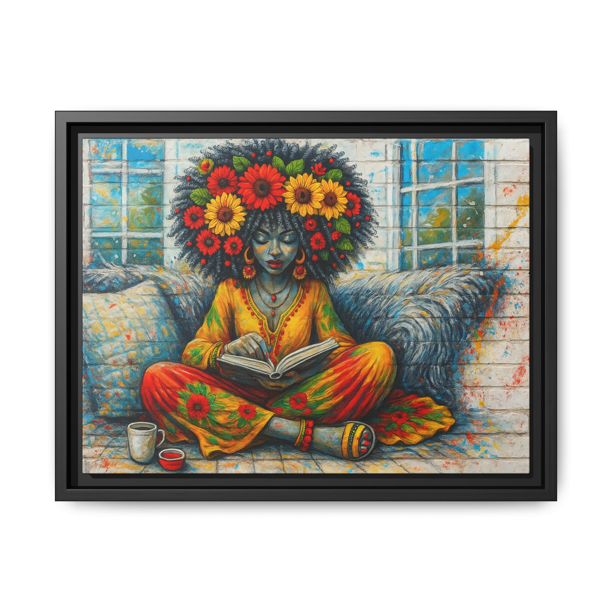 Colorful Flower Reading Girl