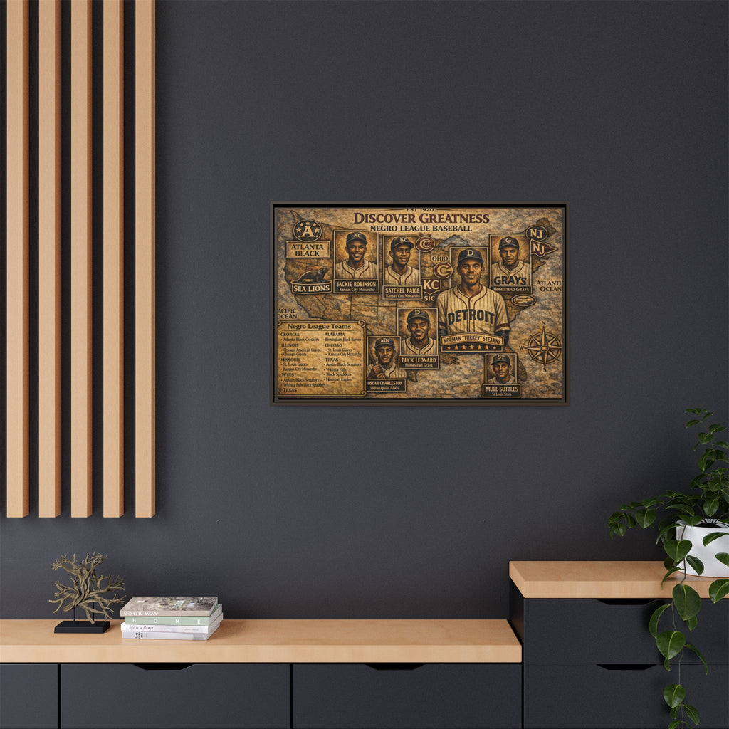 Negro League Baseball Vintage Canvas Print — "Discover Greatness" Framed Matte Artwork