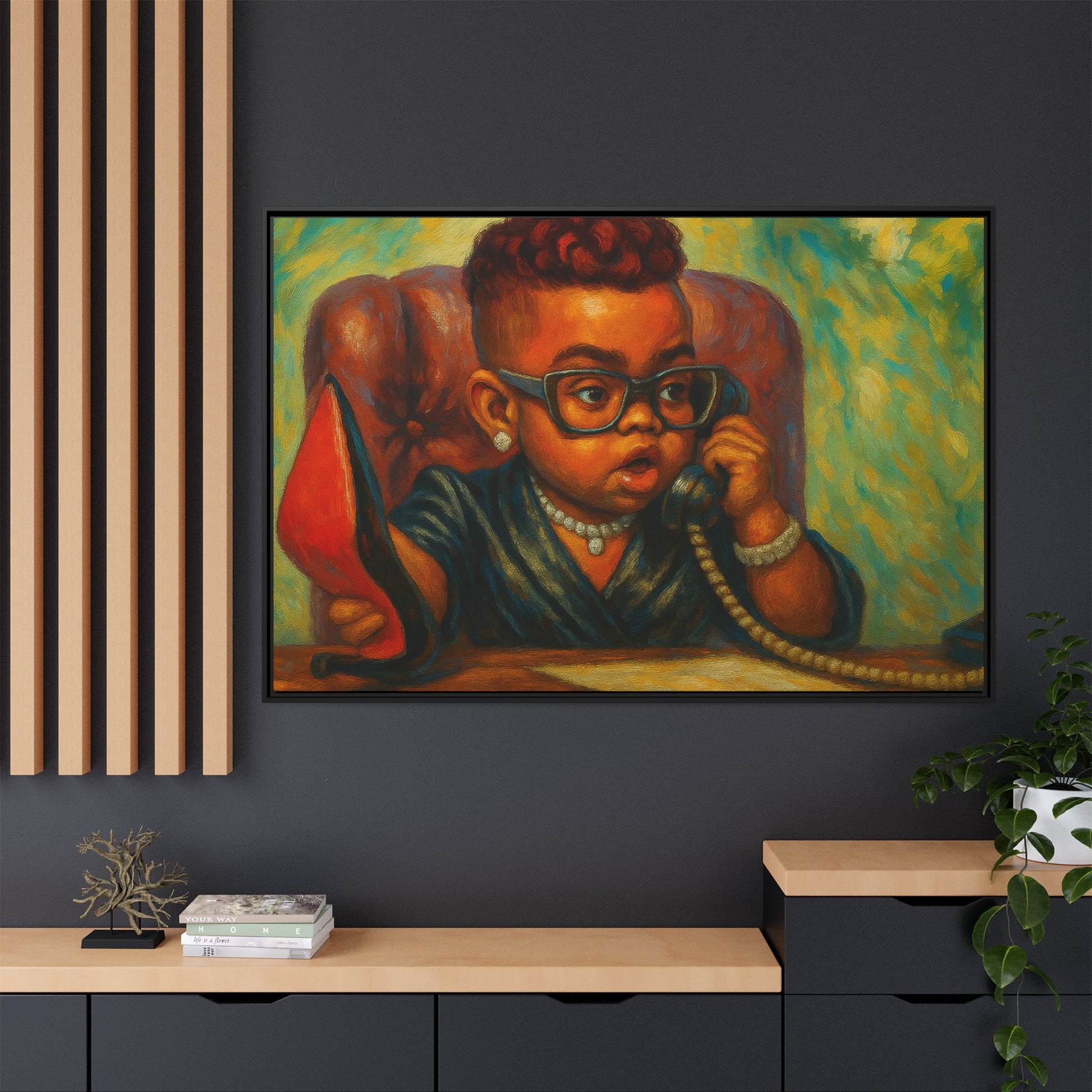 Framed Art Print: Stylish Office Decor for Home or Studio, Wall Art, Colorful Portrait, Vintage Vibe, Creative Gift Idea