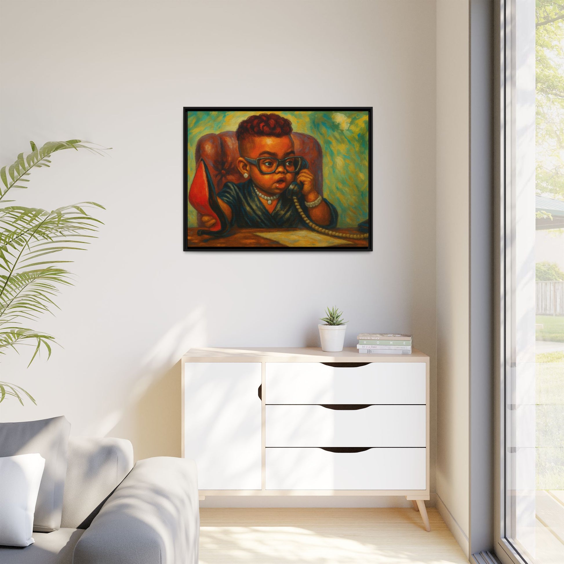 Framed Art Print: Stylish Office Decor for Home or Studio, Wall Art, Colorful Portrait, Vintage Vibe, Creative Gift Idea