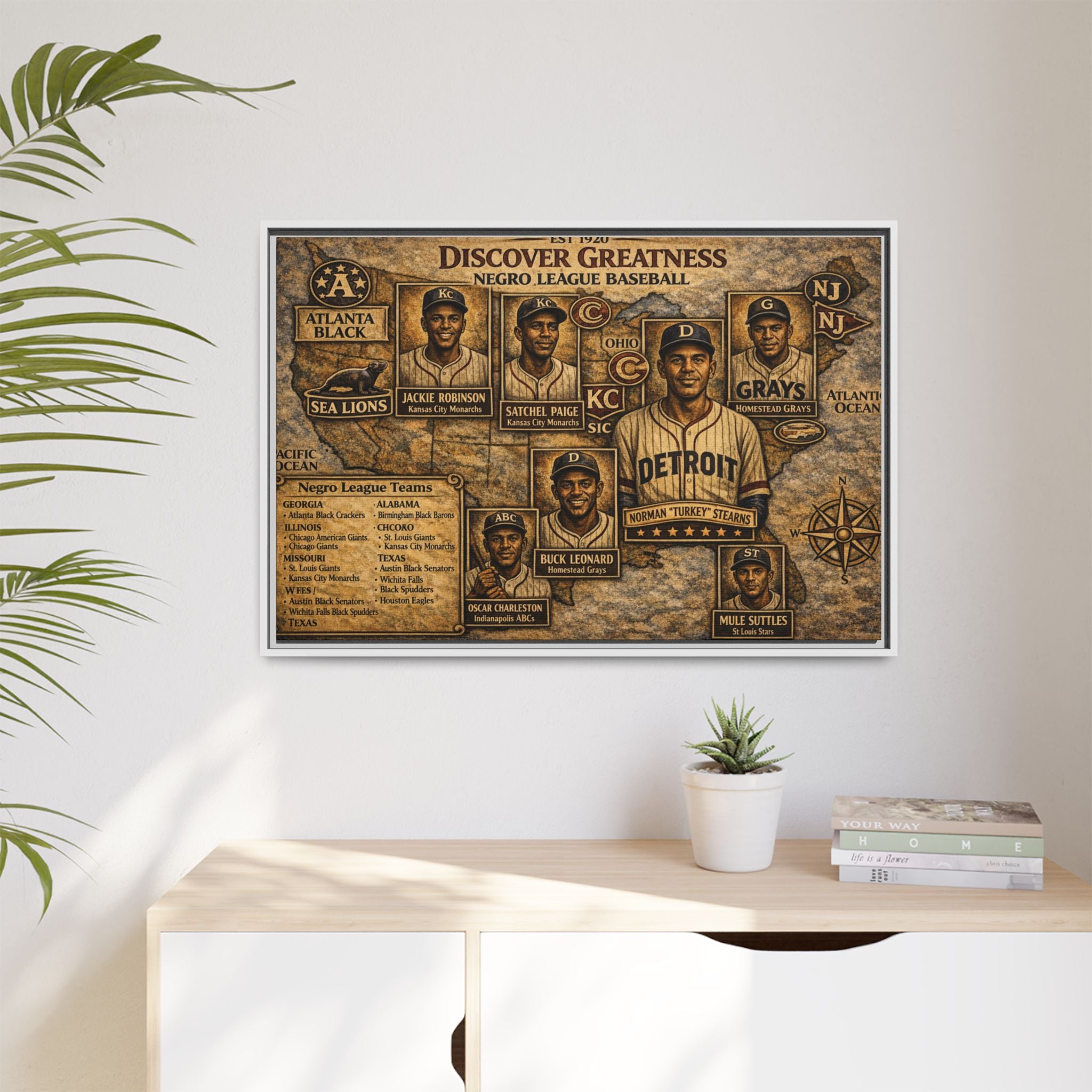 Negro League Baseball Vintage Canvas Print — "Discover Greatness" Framed Matte Artwork