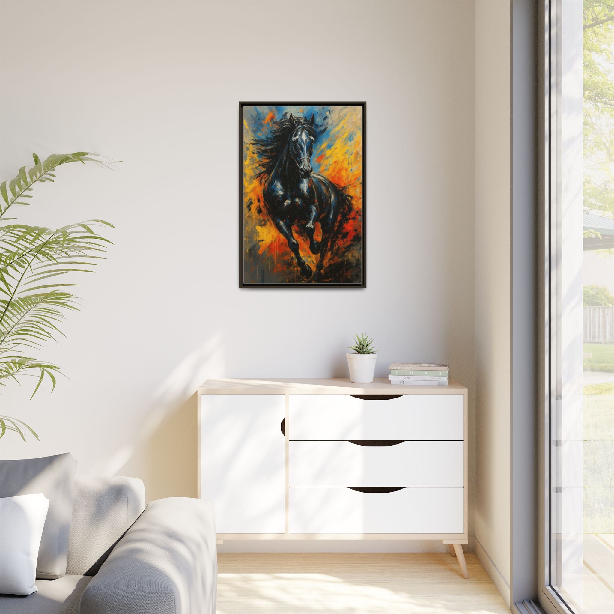 Galloping Black Stallion