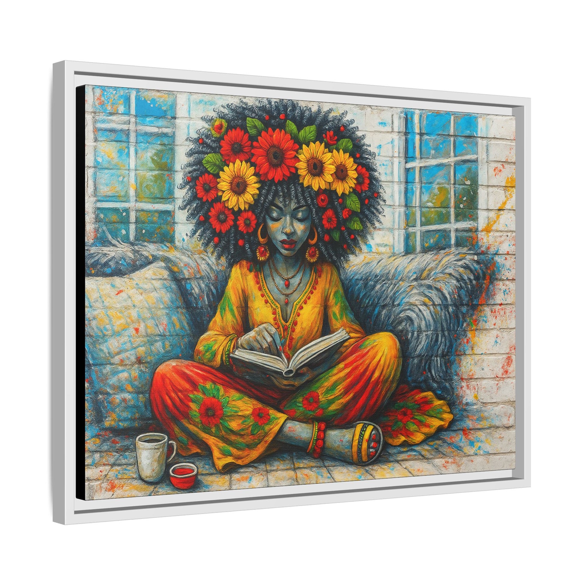 Colorful Flower Reading Girl