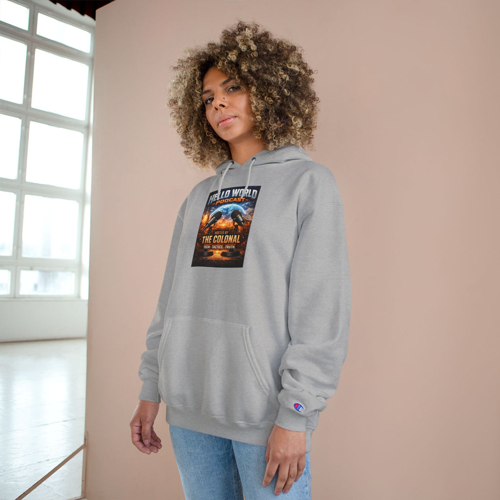 Hello World Podcast Hoodie — "Hosted by The Colonial" Graphic Pullover