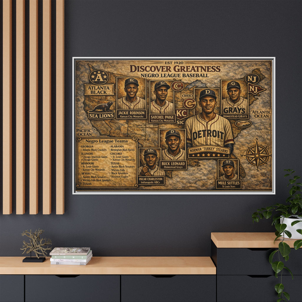 Negro League Baseball Vintage Canvas Print — "Discover Greatness" Framed Matte Artwork