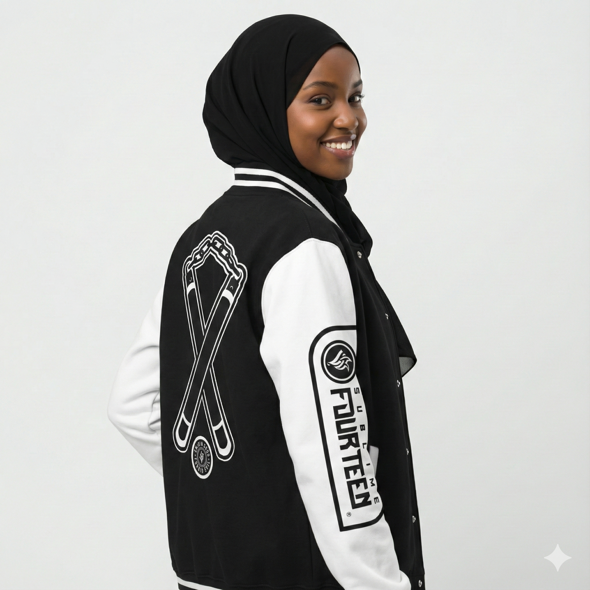 Sublime 14 Unisex Heavyweight Letterman Jacket — Black & White Emblem & Nunchucks Badge