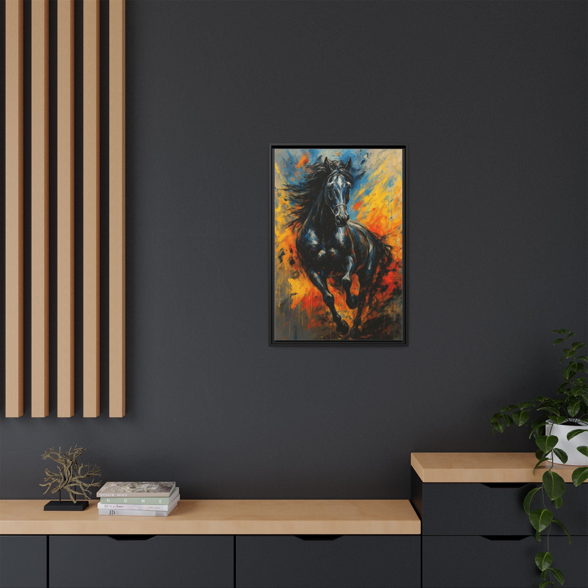 Galloping Black Stallion