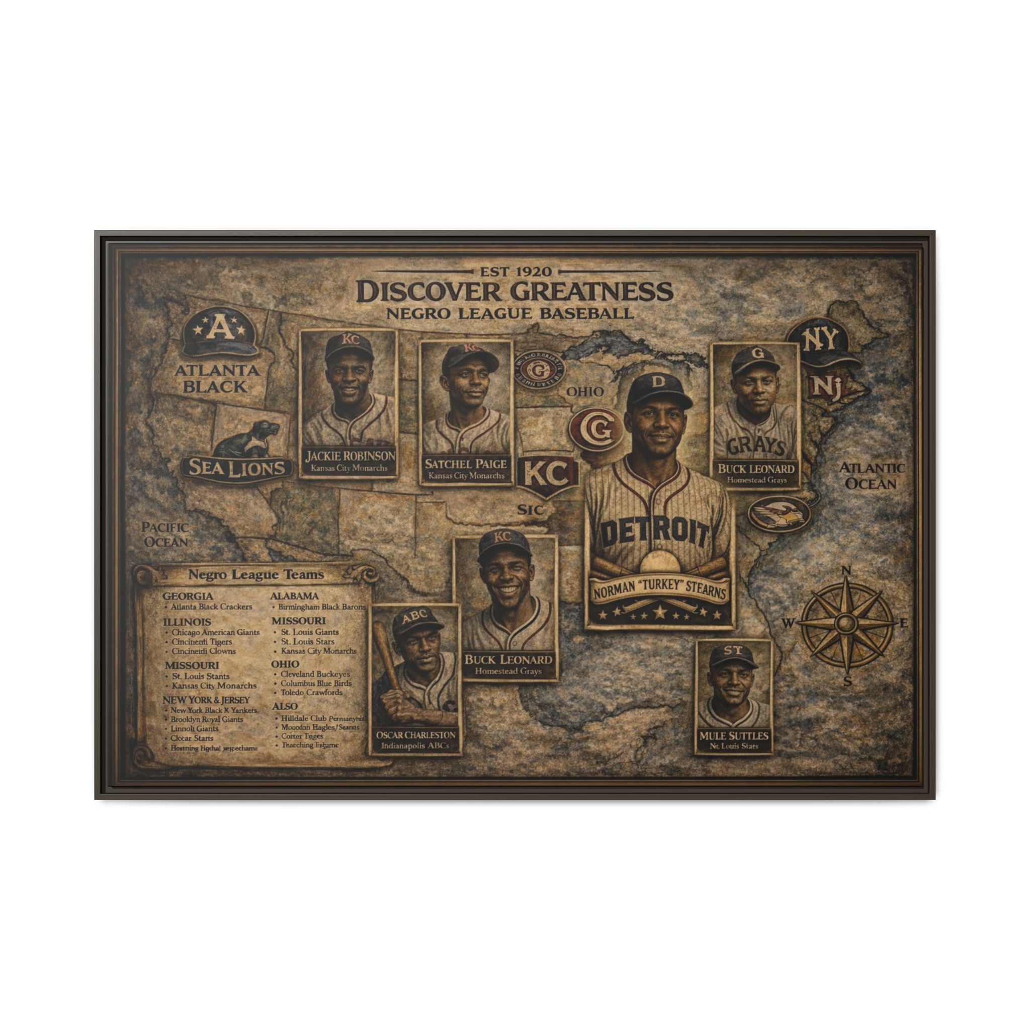 Discover Greatness Negro League Baseball Matte Framed Canvas Print