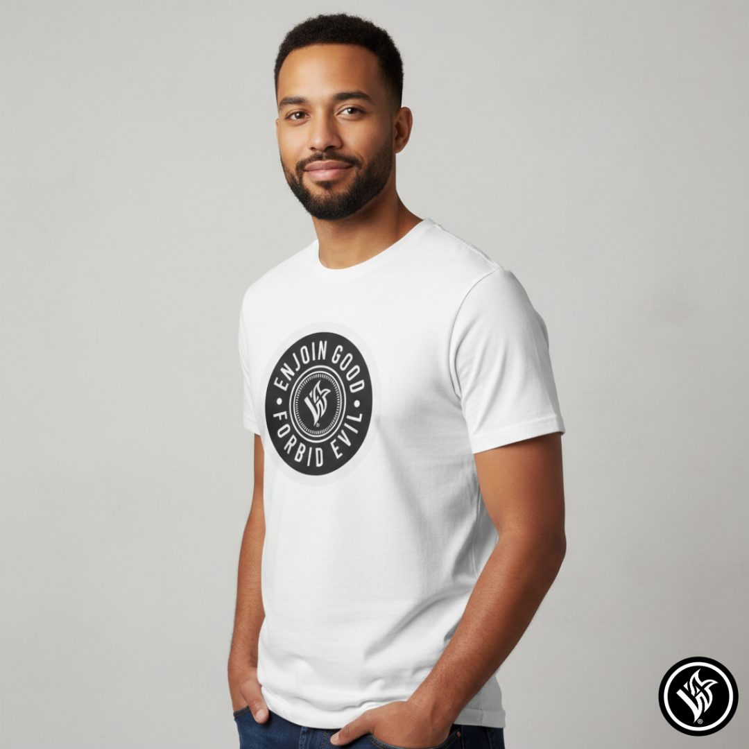 Emblem Enjoin Good X Forbid Evil — White Tee