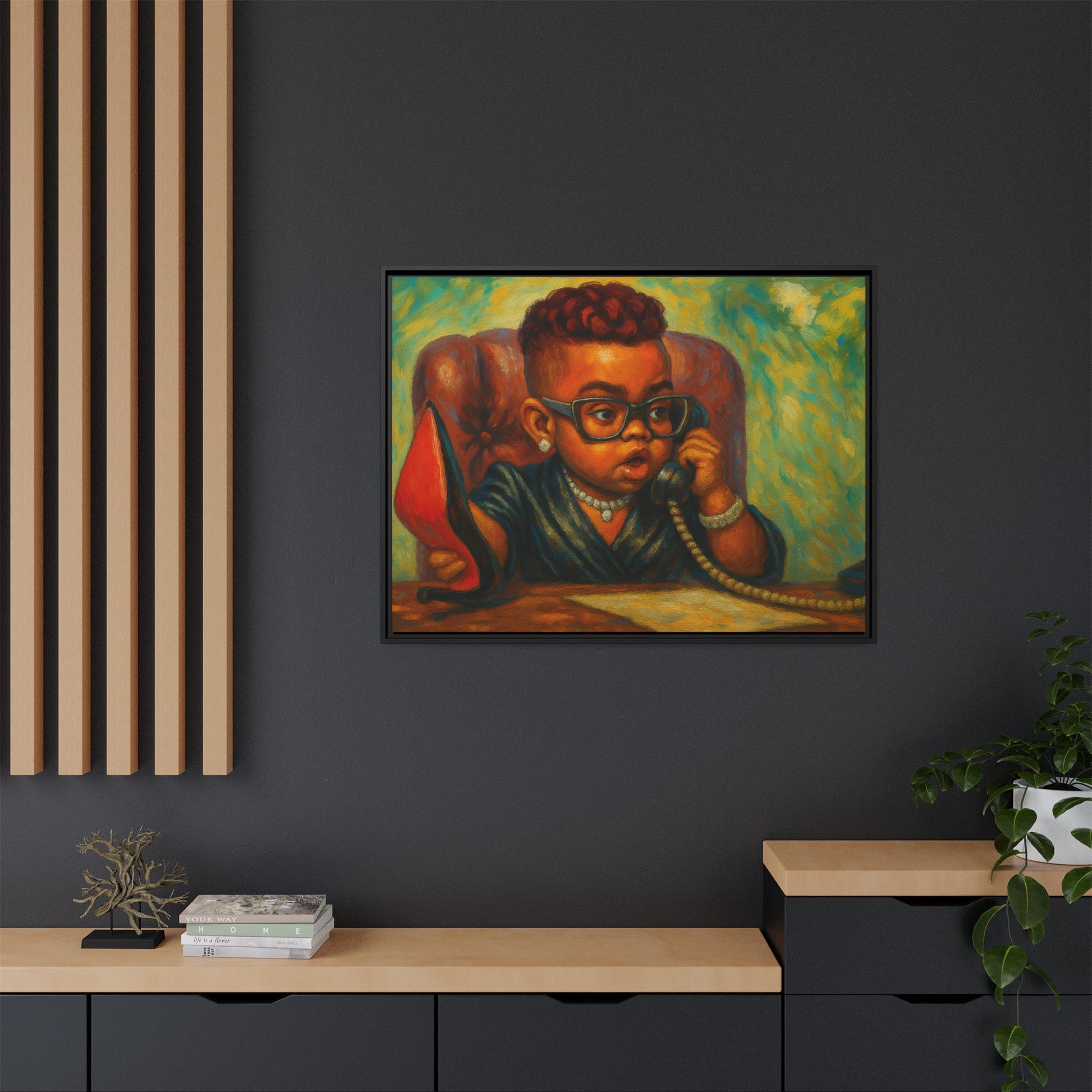Framed Art Print: Stylish Office Decor for Home or Studio, Wall Art, Colorful Portrait, Vintage Vibe, Creative Gift Idea