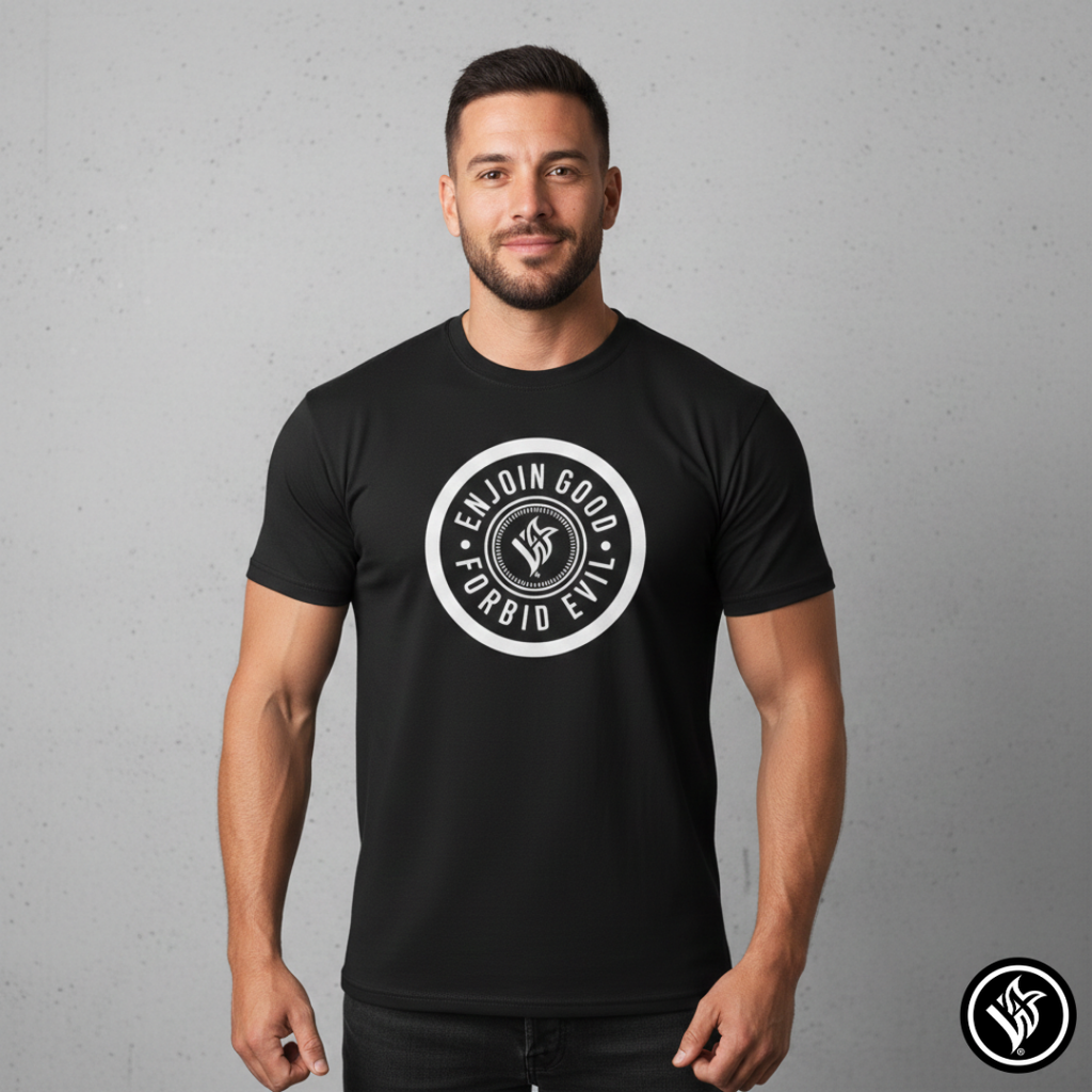 Emblem Enjoin Good X Forbid Evil — Black Tee