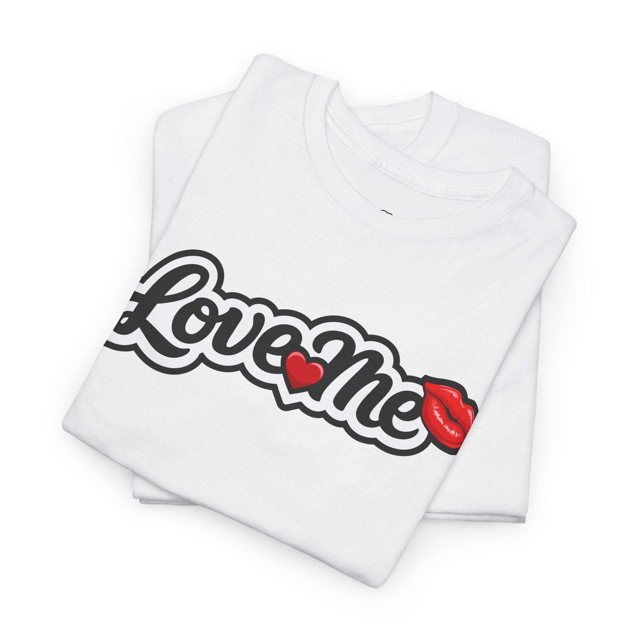 Love Me Graphic Tee — Retro Script with Kiss Lip Accent