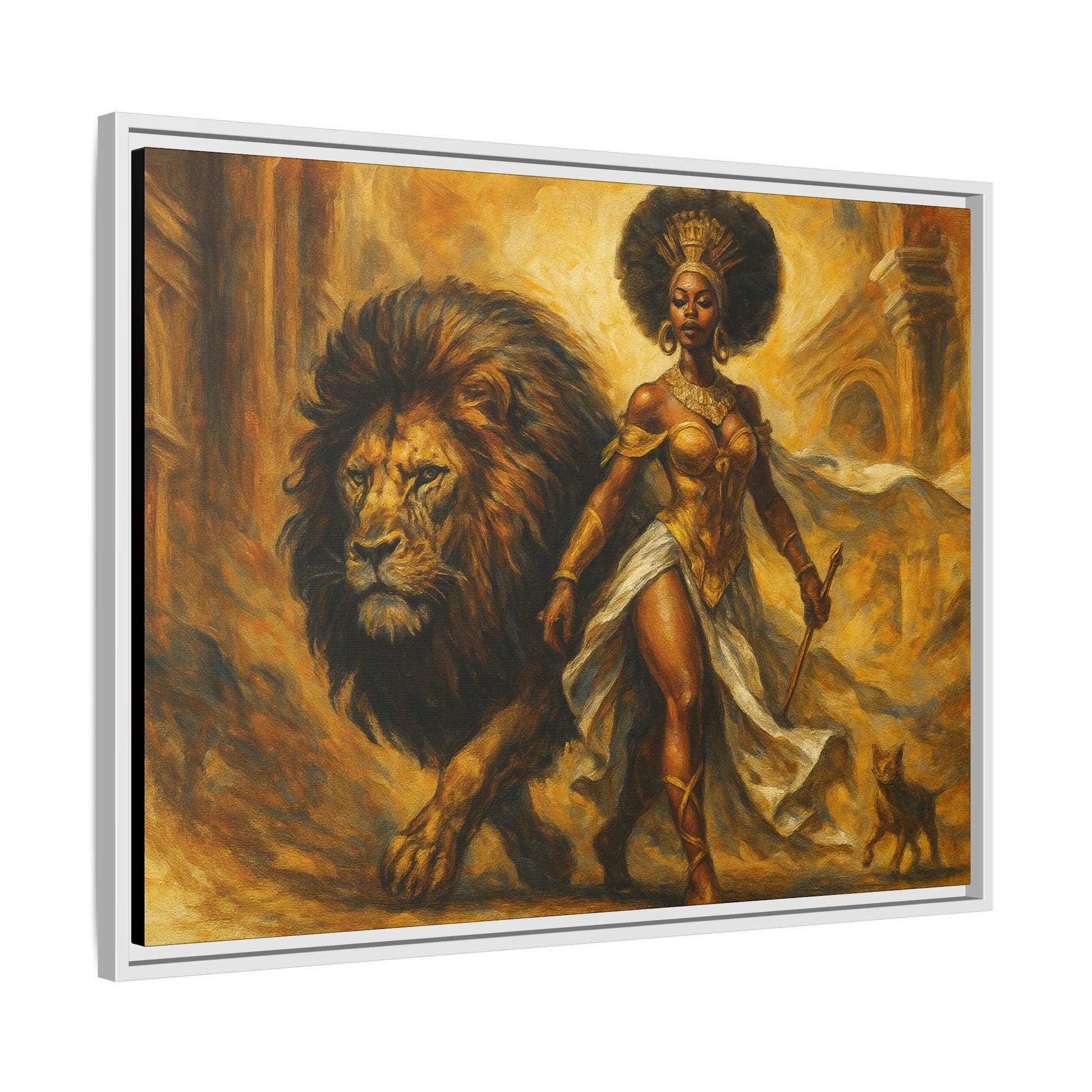 Empowering Framed Art Print, Warrior Woman and Lion Wall Decor, Inspirational Artwork, African Heritage Gift, Home Office Decoration