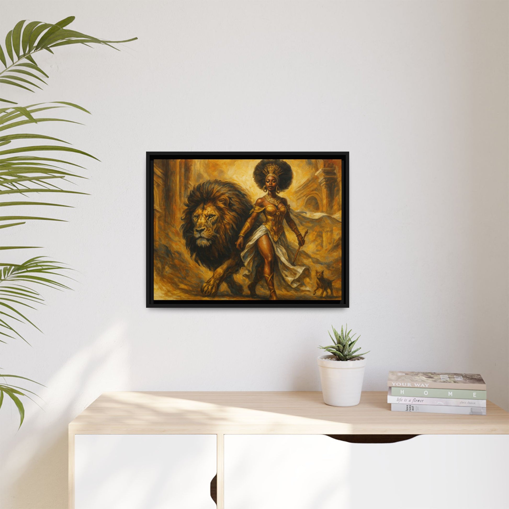 Empowering Framed Art Print, Warrior Woman and Lion Wall Decor, Inspirational Artwork, African Heritage Gift, Home Office Decoration