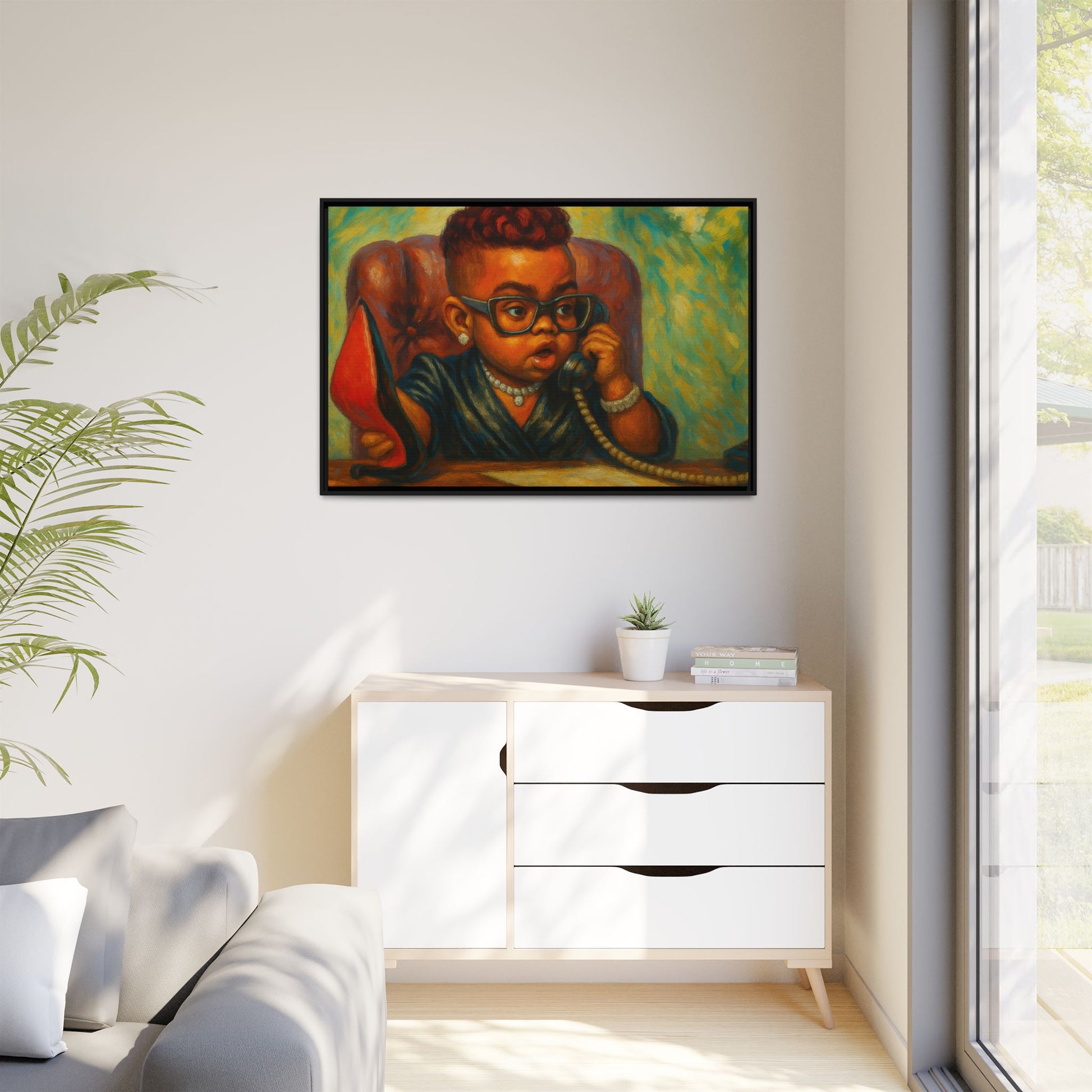 Framed Art Print: Stylish Office Decor for Home or Studio, Wall Art, Colorful Portrait, Vintage Vibe, Creative Gift Idea