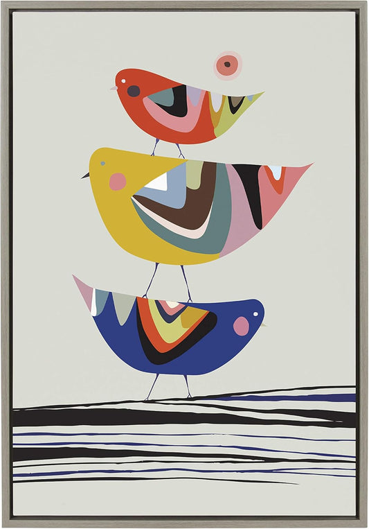 Sylvie the Family Tree Framed Canvas Wall Art by Rachel Lee of My Dream Wall, 23X33 Gray, Adorable Bird Art for Wall