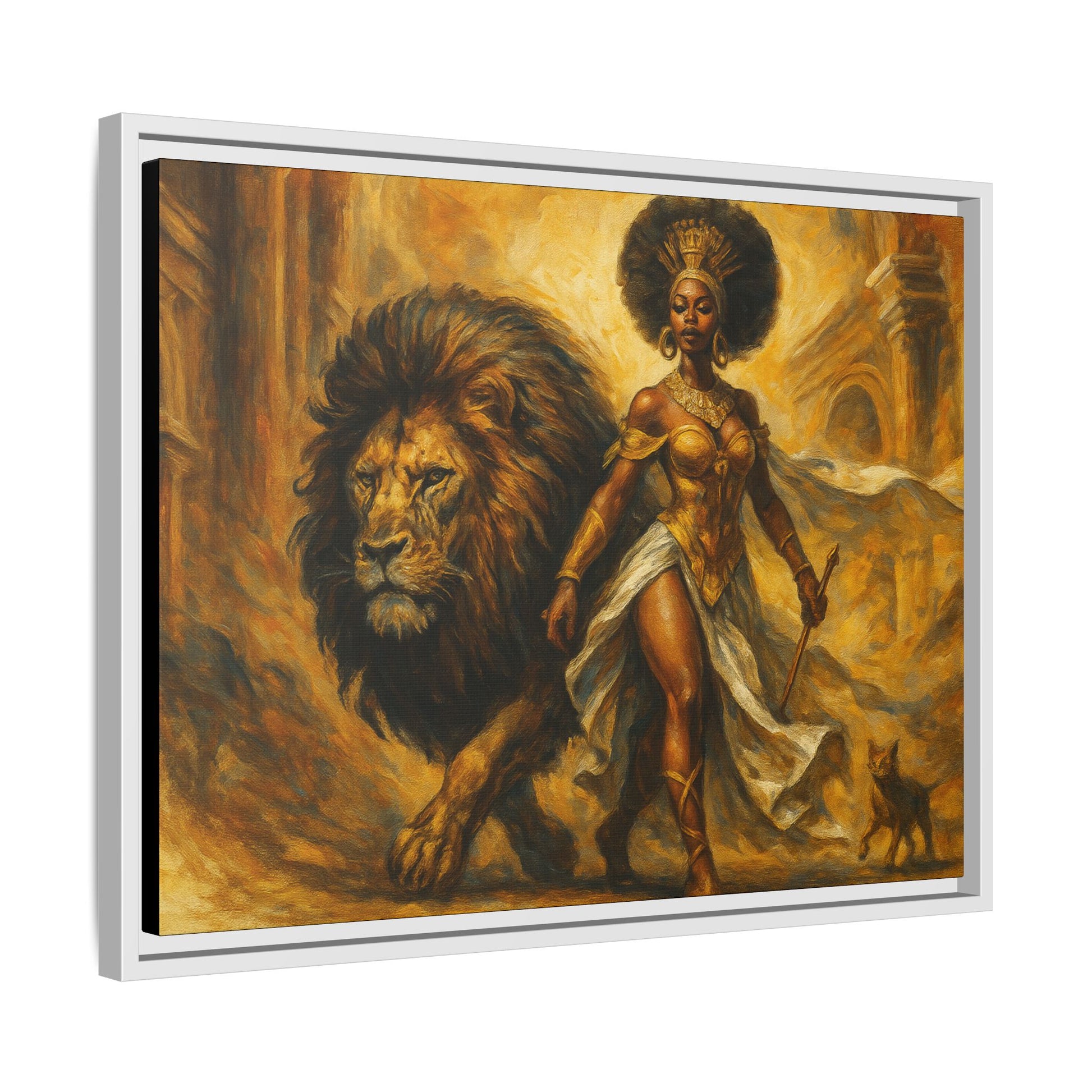 Empowering Framed Art Print, Warrior Woman and Lion Wall Decor, Inspirational Artwork, African Heritage Gift, Home Office Decoration