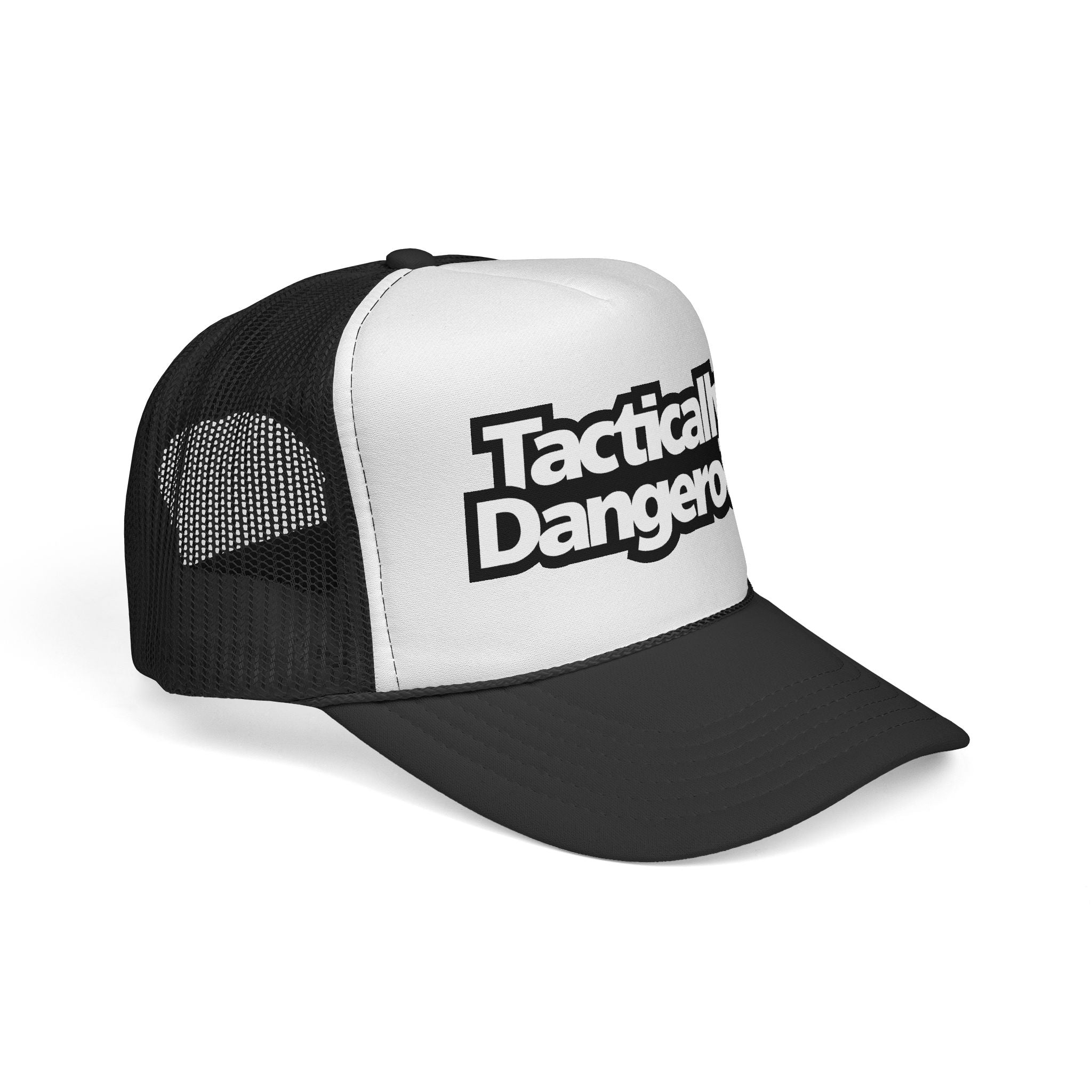 Tactically Dangerous Trucker Hat – Bold Black & White Mesh Cap