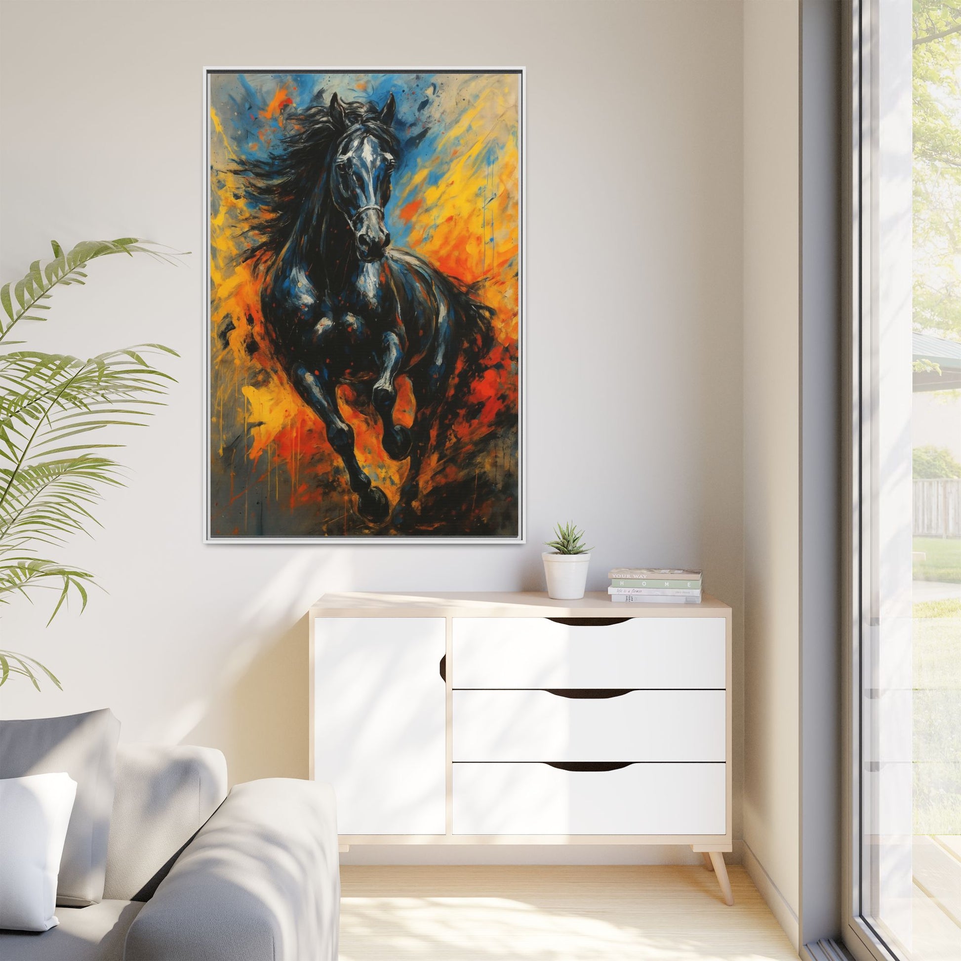 Galloping Black Stallion