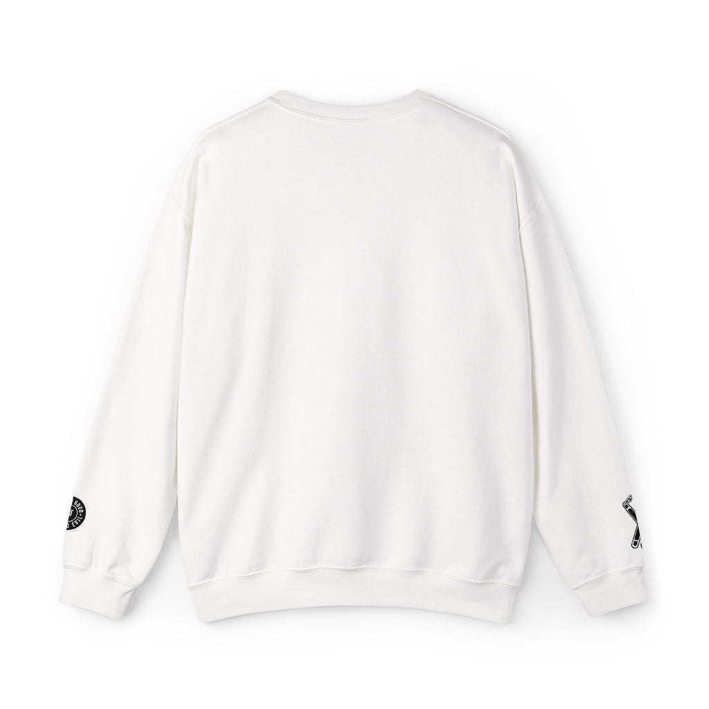 Emblem Enjoin Good X Forbid Evil — White Crewneck Sweatshirt