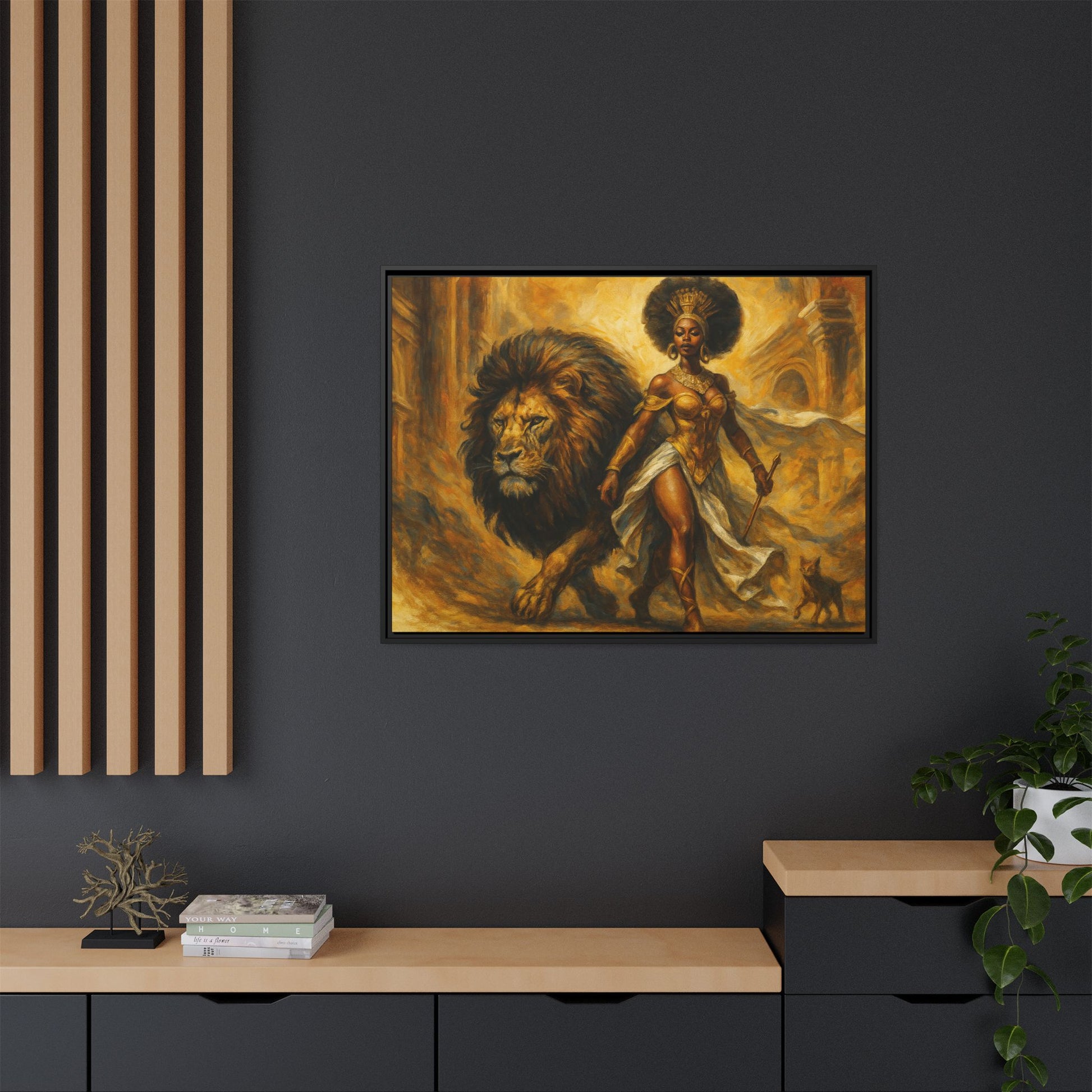 Empowering Framed Art Print, Warrior Woman and Lion Wall Decor, Inspirational Artwork, African Heritage Gift, Home Office Decoration