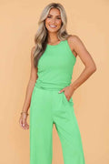Solid Ribbed Tank Top & Sweatpants Set