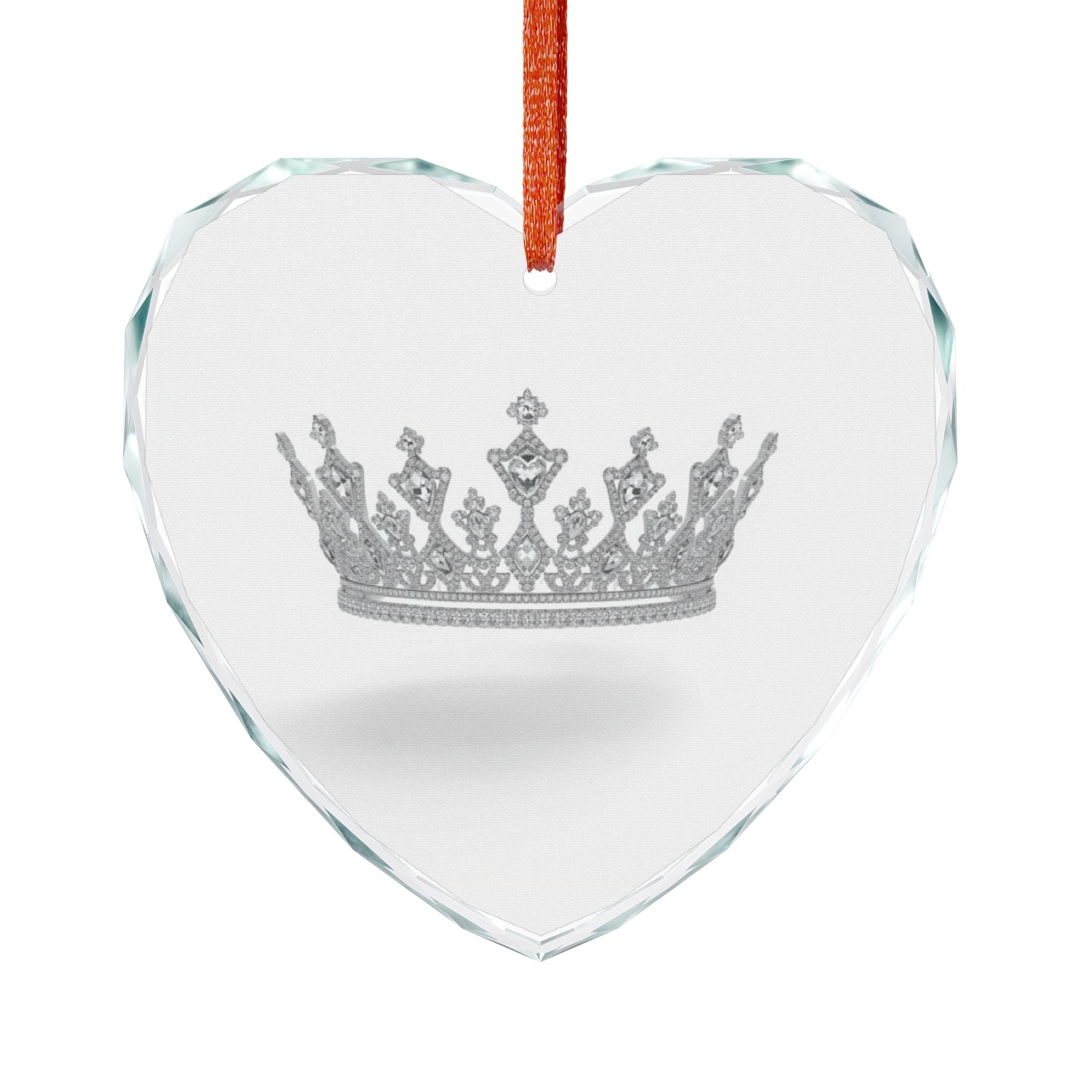 Crystal Crown Heart Ornament — Glass Keepsake for Her, Princess Holiday Decoration