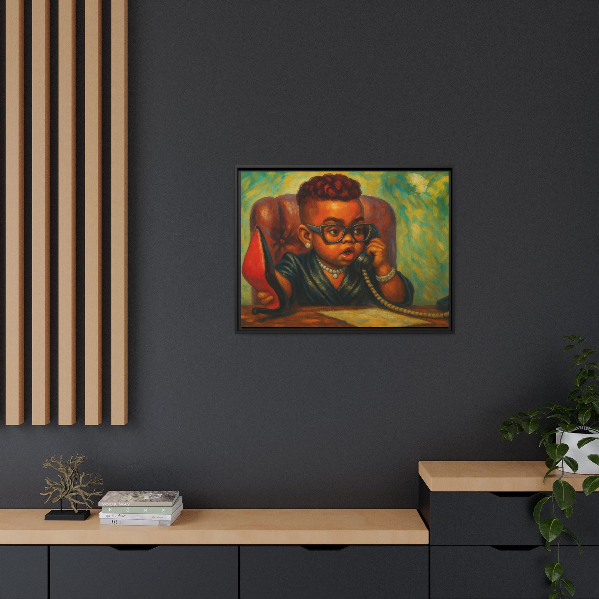 Framed Art Print: Stylish Office Decor for Home or Studio, Wall Art, Colorful Portrait, Vintage Vibe, Creative Gift Idea