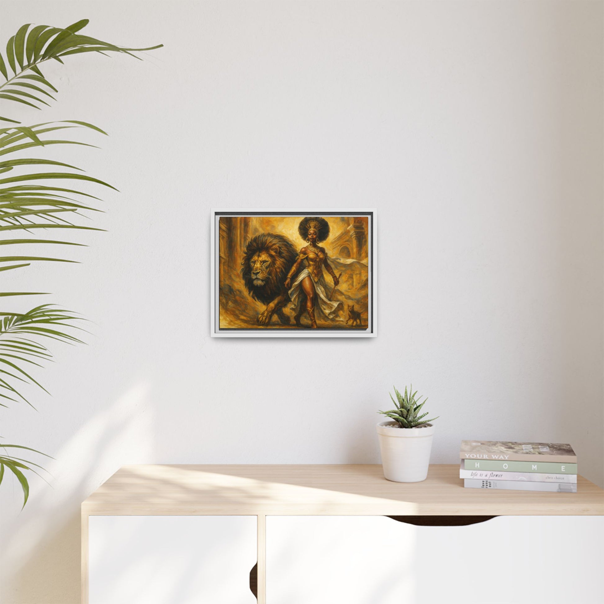 Empowering Framed Art Print, Warrior Woman and Lion Wall Decor, Inspirational Artwork, African Heritage Gift, Home Office Decoration
