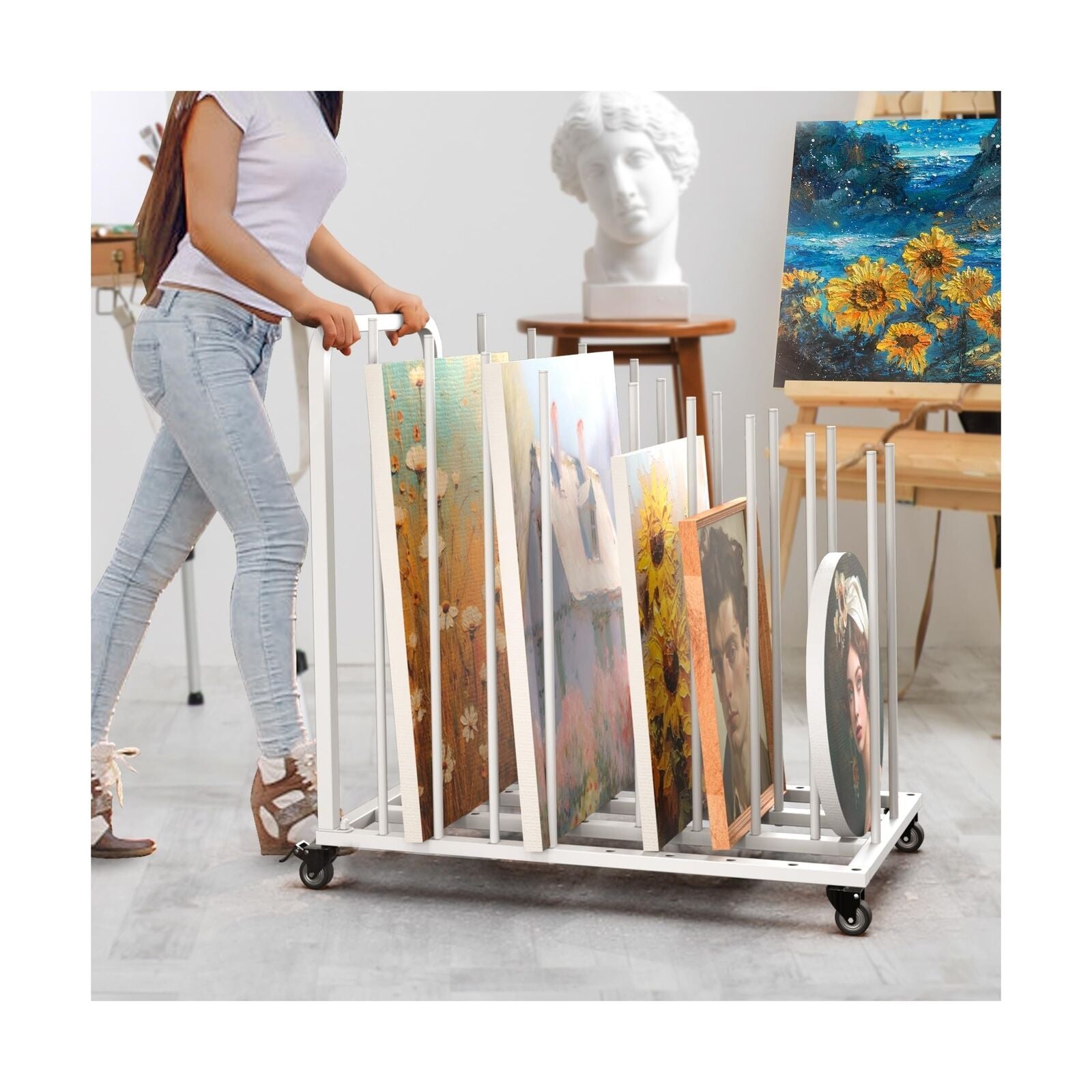 Art Canvas Storage Rack with Wheels, Art Drying Painting Rack, Art Storage Ea...
