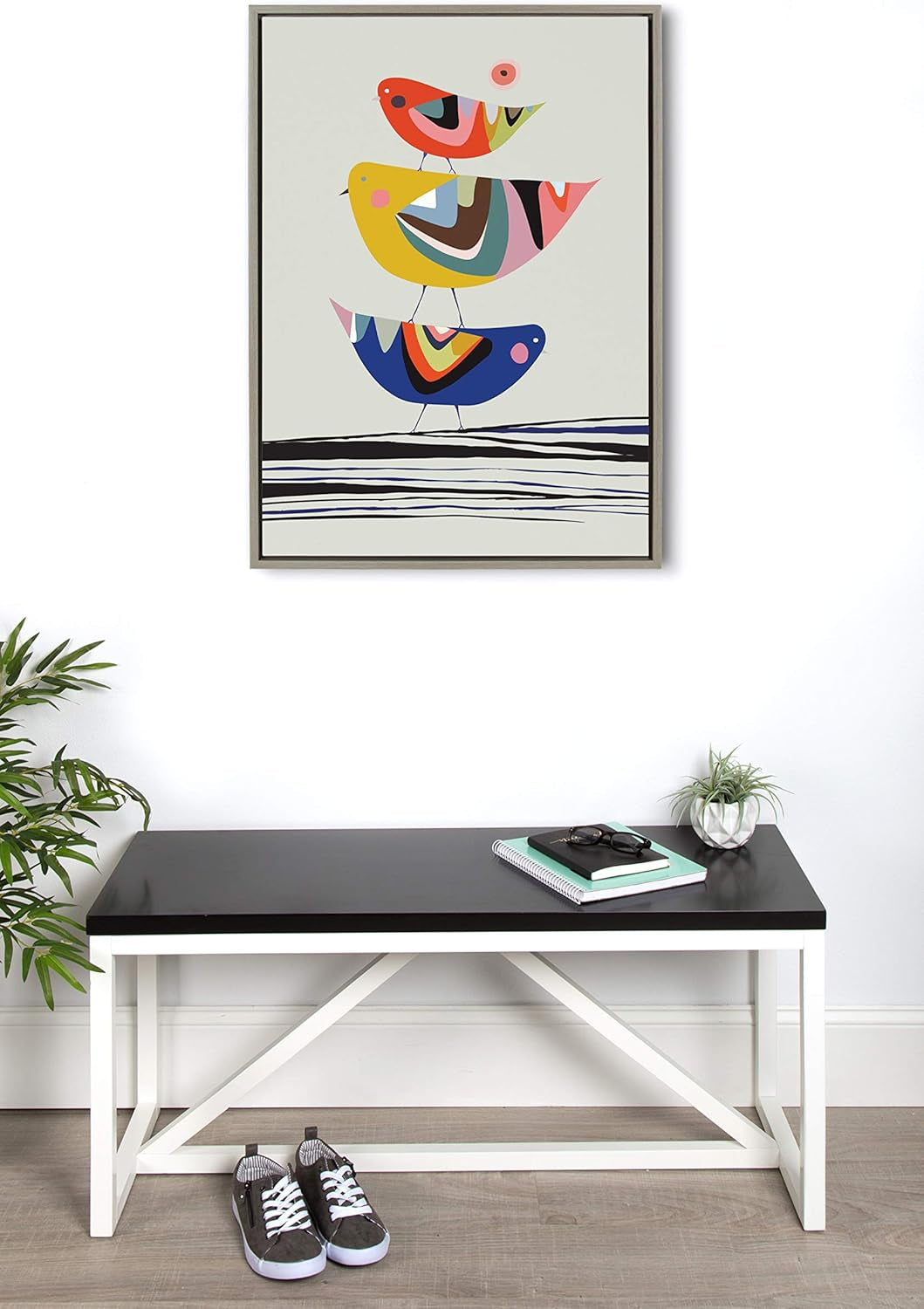 Sylvie the Family Tree Framed Canvas Wall Art by Rachel Lee of My Dream Wall, 23X33 Gray, Adorable Bird Art for Wall