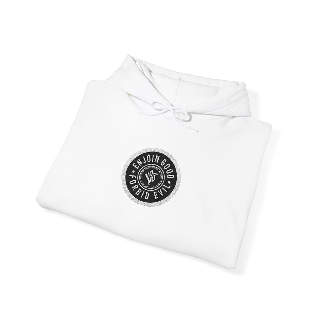 Emblem Enjoin Good X Forbid Evil — White Hoodie