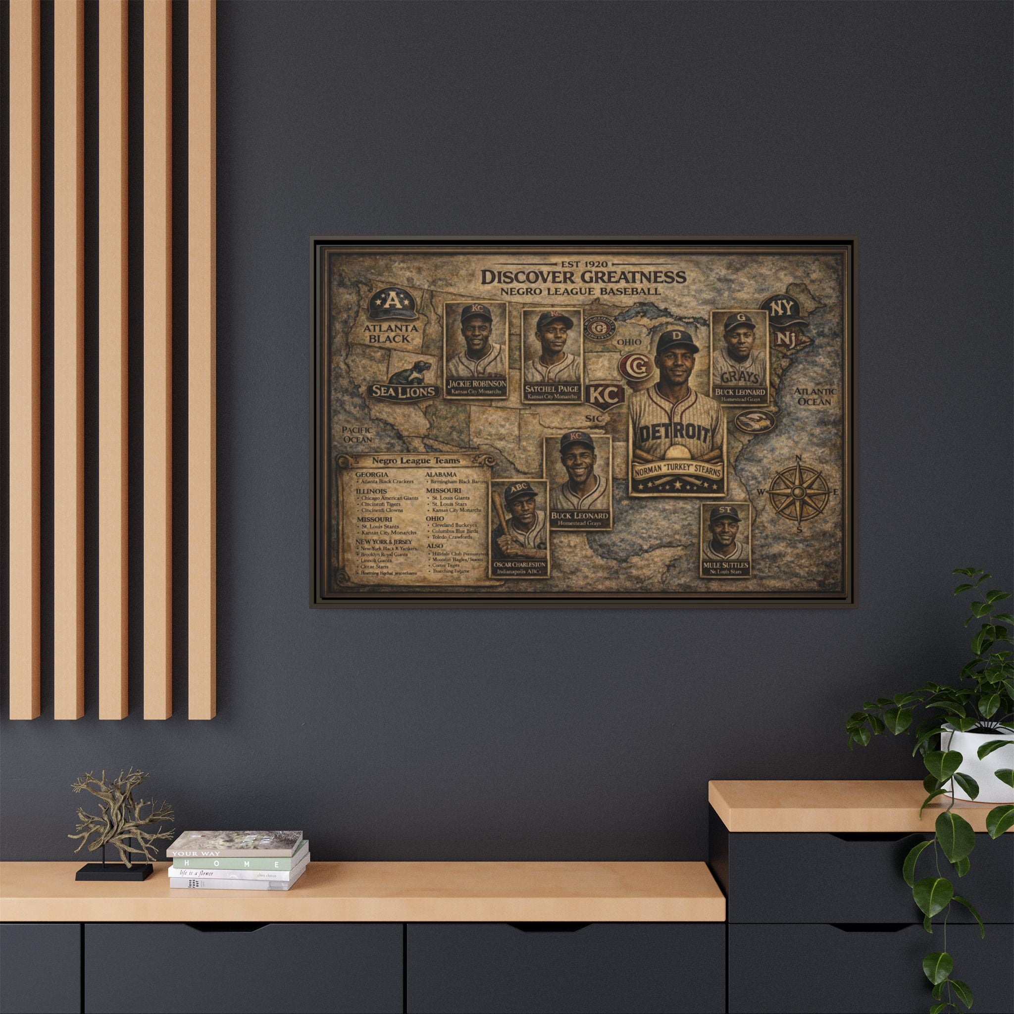 Discover Greatness Negro League Baseball Matte Framed Canvas Print