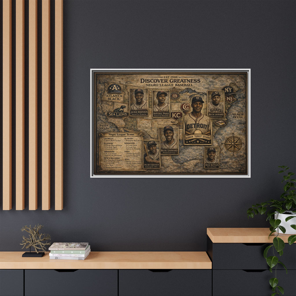 Discover Greatness Negro League Baseball Matte Framed Canvas Print