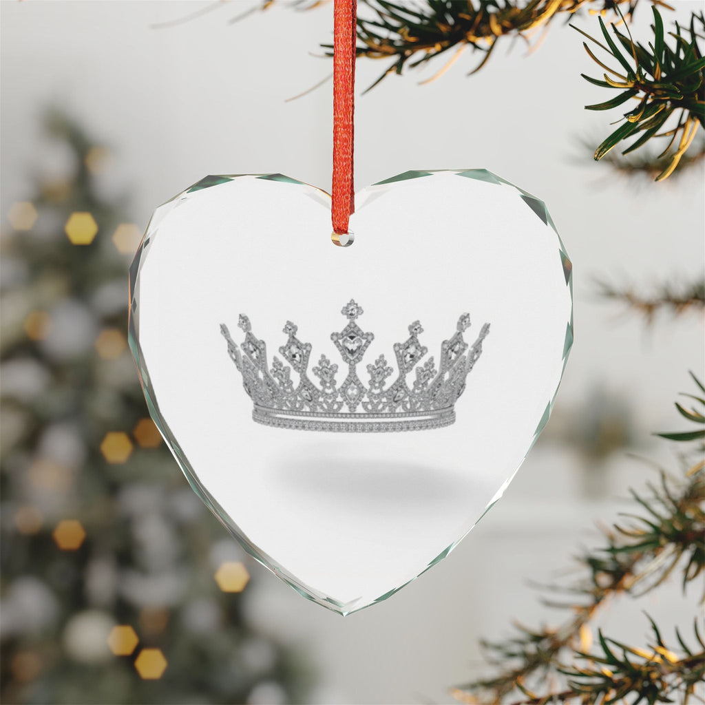Crystal Crown Heart Ornament — Glass Keepsake for Her, Princess Holiday Decoration