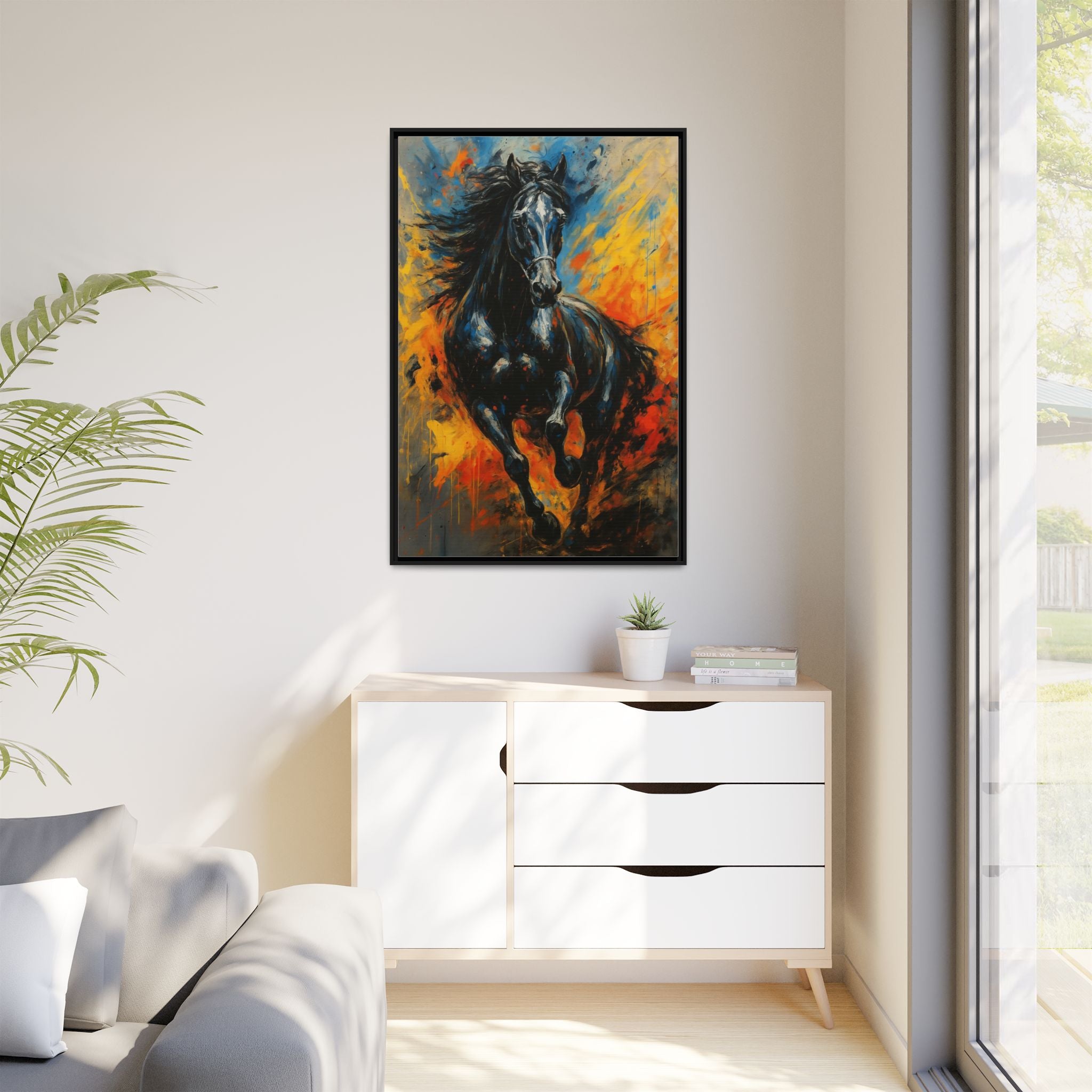 Galloping Black Stallion