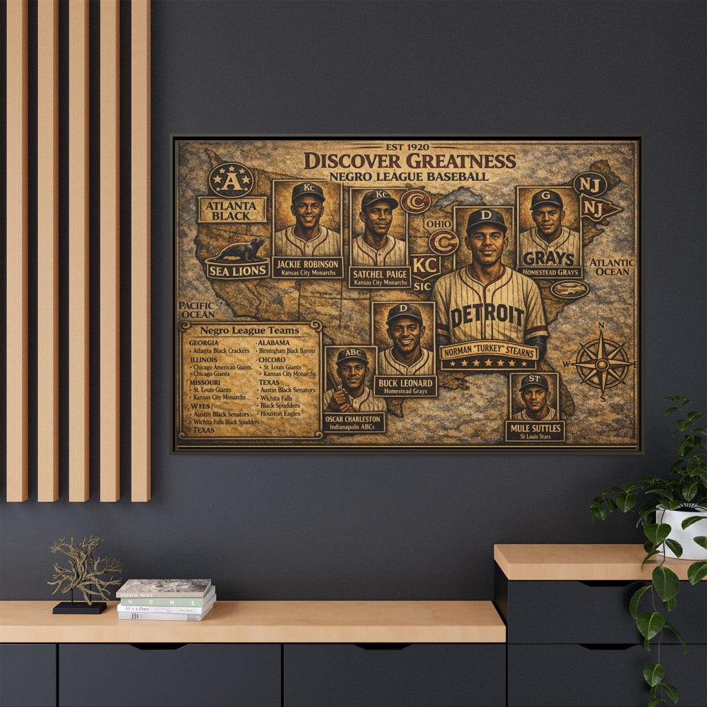 Negro League Baseball Vintage Canvas Print — "Discover Greatness" Framed Matte Artwork