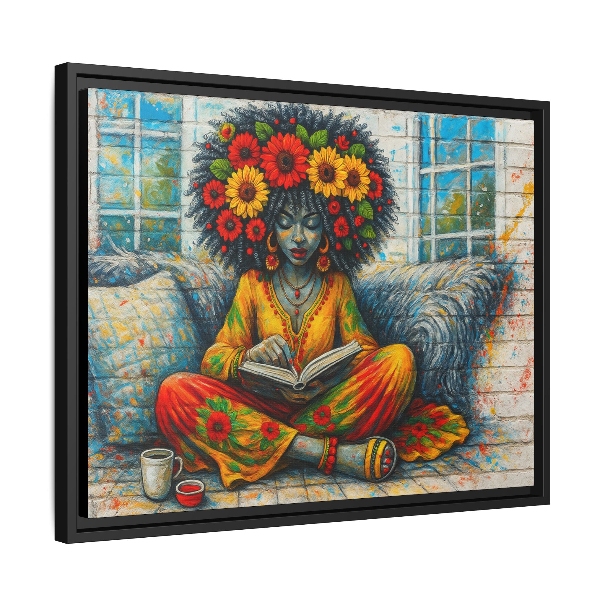 Colorful Flower Reading Girl