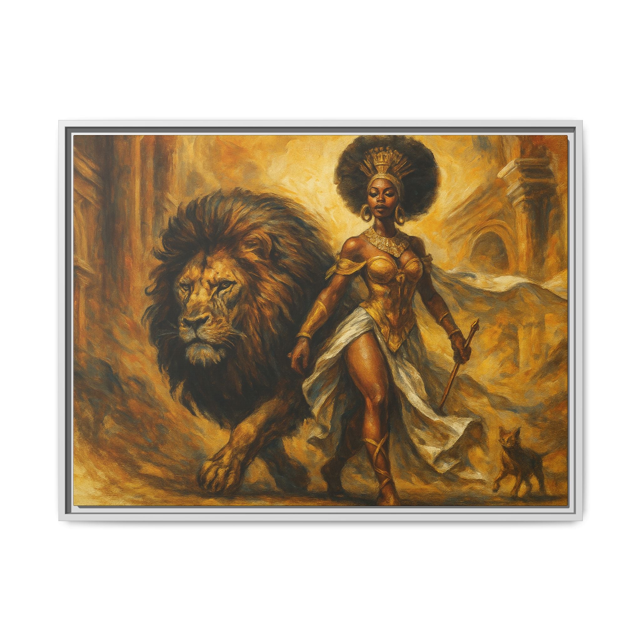 Empowering Framed Art Print, Warrior Woman and Lion Wall Decor, Inspirational Artwork, African Heritage Gift, Home Office Decoration